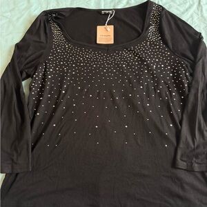 BloomChic Black Long Sleeve Top with Silver Studs